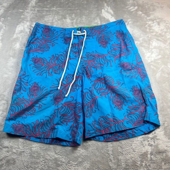 Lilly Pulitzer Other - Lilly Pulitzer Men's 34 Board Shorts Blue Pink Peacock Feather Swim Trunks
